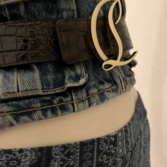 Elastic band flared leggings pants with blue pattern, elastane soft fabric. - Picture 14 of 14